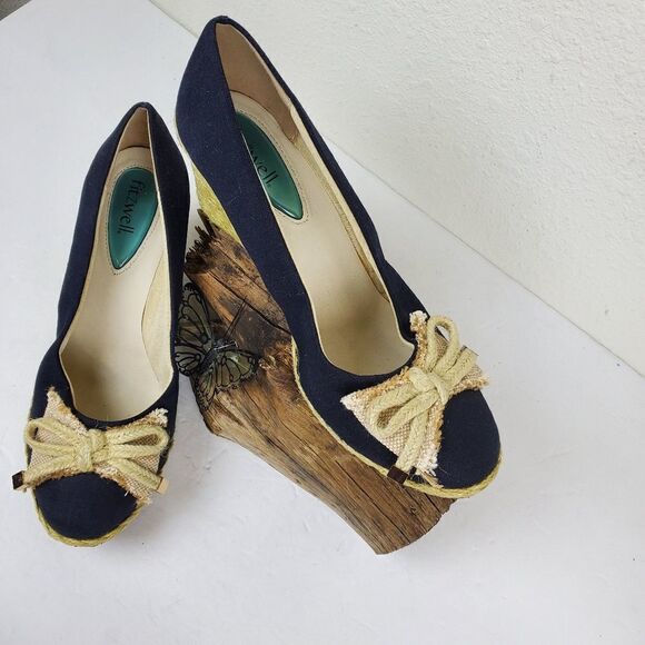 Fitzwells Navy espadrilles wedges with bow - Picture 5 of 8